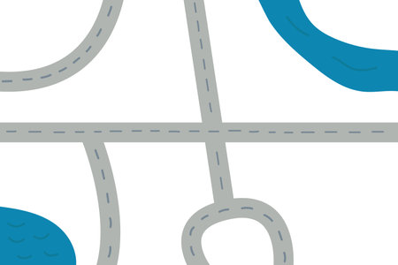 Empty map with roads and rivers on white background. Vector scheme road map flat styleのイラスト素材