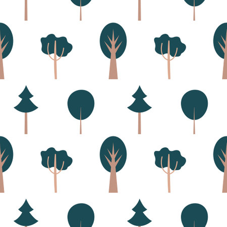 Vector flat forest with trees seamless patternのイラスト素材