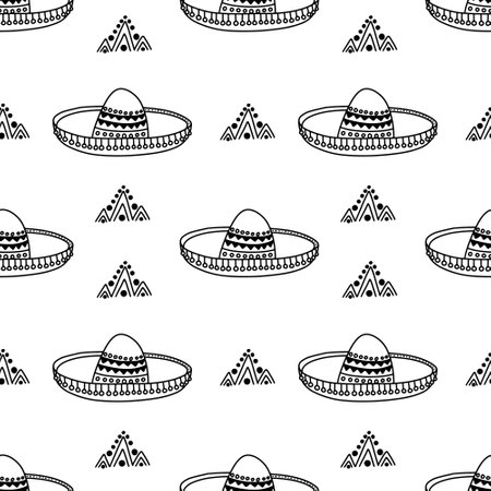 Vector Mexican sombrero doodle seamless patternのイラスト素材