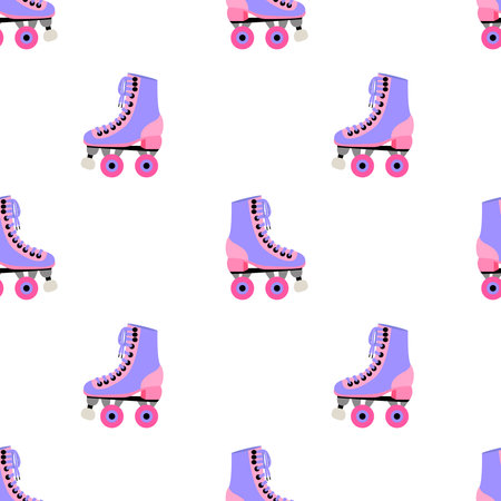 Retro roller skates vector flat style seamless patternのイラスト素材