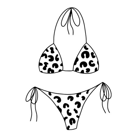 Leopard female swim suit vector hand drawn sketchのイラスト素材