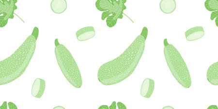 Vector zucchini flat seamless pattern. Zucchini slices seamless pattern on white backgroundのイラスト素材