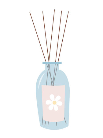 Vector aroma diffuser with bamboo sticks on white background. Aroma sticks in glass bottle flat vector illustrationのイラスト素材