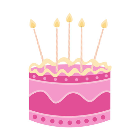 Cute pink birthday cake with cream vector illustration