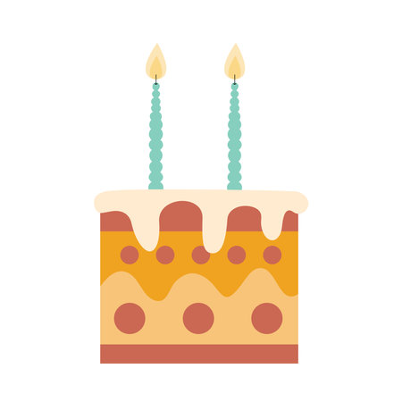 Chocolate slice of cake with candles. Vecgtor flat birthday slice of cakeのイラスト素材