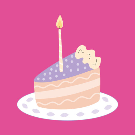 Slice of cake with candle vector flat illustration