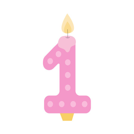 Candle shaped number 1 vector flat clipartのイラスト素材