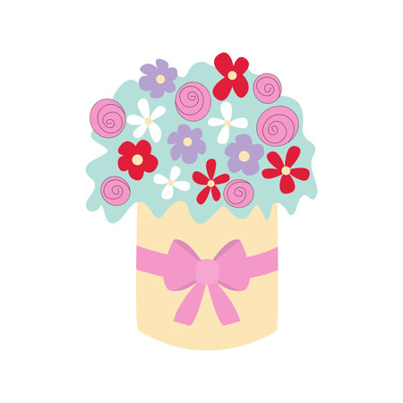 Bouquet with flowers in gift box vector flat illustrationのイラスト素材