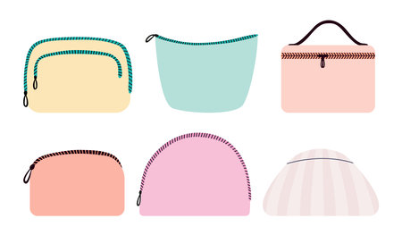 Set of cosmetic bag flat vector. Flat make up bags vector setのイラスト素材