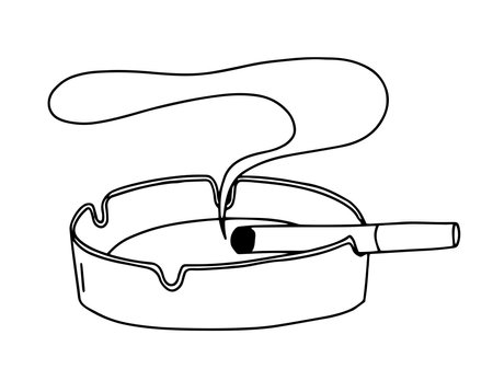 Hand drawn ashtray with cigarette vector sketchのイラスト素材