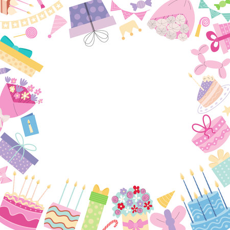 Happy Birthday elements frame. Vector flat birthday elements frameのイラスト素材