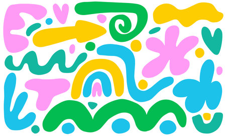 Hand drawn colorful abstract shapes in trendy style vector setのイラスト素材