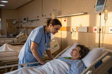 doctor checks a sick patient in a wardの素材