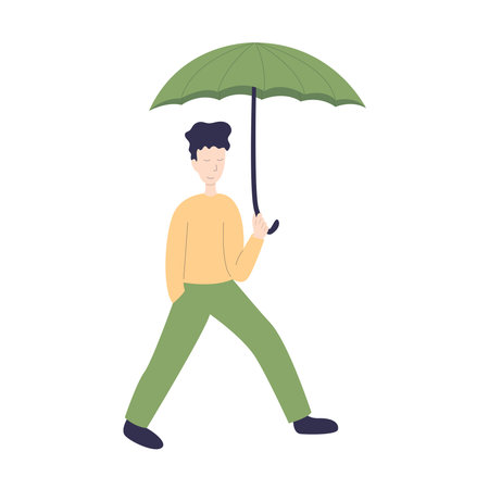 Man walking under umbrella flat vector illustrationのイラスト素材