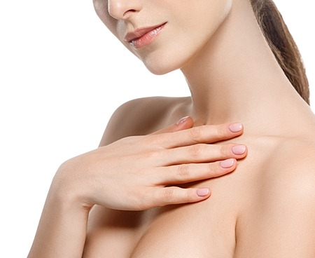 Perfect Lips.Neck chin cheeks. Sexy Girl Mouth close up. Beauty young woman Smile. Natural plump full Lip. Lips augmentation. Close up detailの写真素材