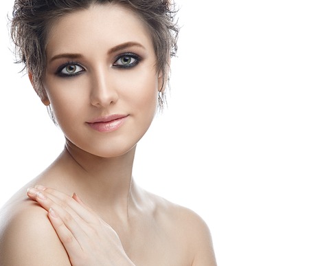 Woman beauty portrait with healthy skin short hair. Studio shot.の写真素材