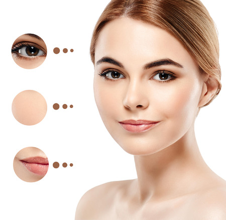 Portrait of girl woman with problem and clear skin, youth conceptの写真素材