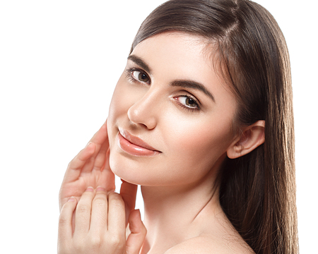 Woman Beauty portrait of attractive female. Skin care, cosmetics and makeup concept.Isolated on white. Healthy perfect skin.の写真素材