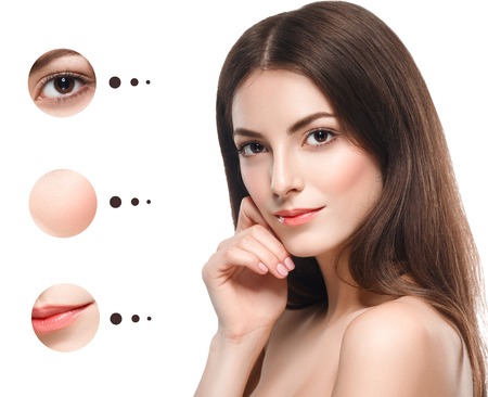 Portrait of girl woman with problem and clear skin, youth conceptの写真素材