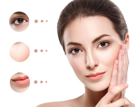 Portrait of girl woman with problem and clear skin, youth conceptの写真素材