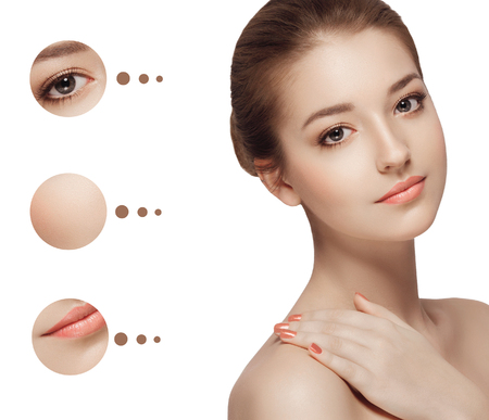 Portrait of girl woman with problem and clear skin, youth conceptの写真素材