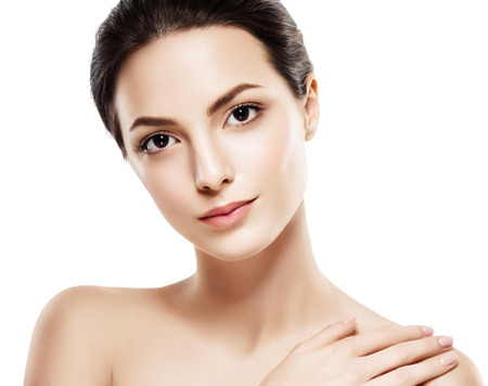 Woman beauty portrait studio closeup with healthy skin. Studio shot. Isolated on white.の写真素材