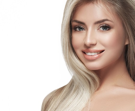Beautiful woman blond portrait face. Studio shotの写真素材
