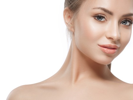 Beautiful woman blond portrait face. Studio shotの写真素材