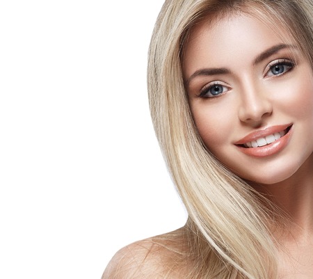 Beautiful woman blond portrait face. Studio shotの写真素材