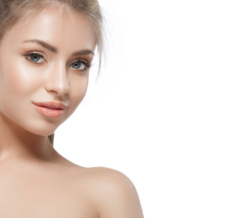 Beautiful woman blond portrait face. Studio shotの写真素材