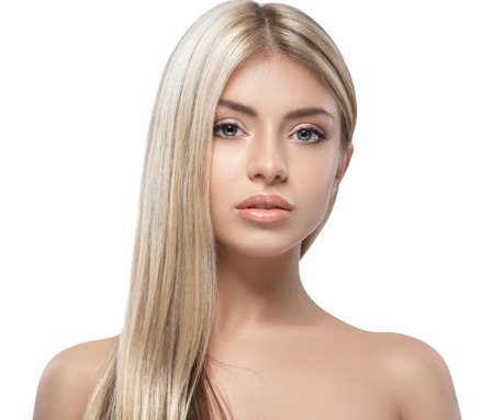 Beautiful woman blond portrait face. Studio shotの写真素材