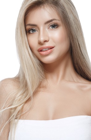 Beautiful woman blond portrait face. Studio shotの写真素材