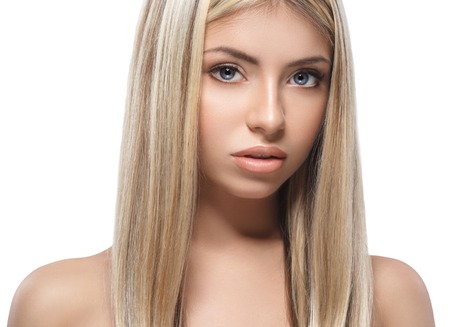 Beautiful woman blond portrait face. Studio shotの写真素材