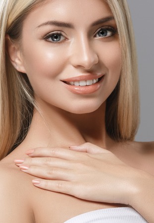 Beautiful woman blond portrait face. Studio shotの写真素材
