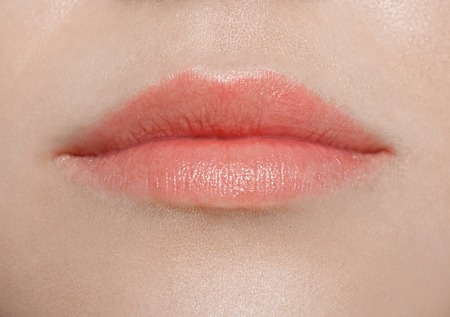 Natural red woman lips. Close up view.の写真素材