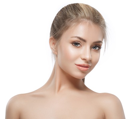 Beautiful woman blond portrait face. Studio shotの写真素材