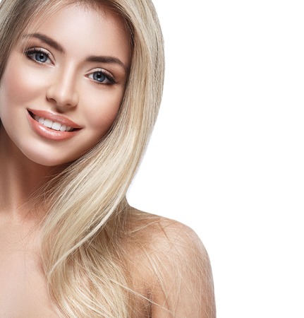 Beautiful woman blond portrait face. Studio shotの写真素材