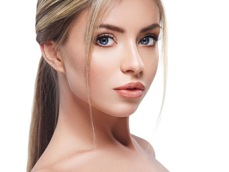Beautiful woman blond portrait face. Studio shotの写真素材