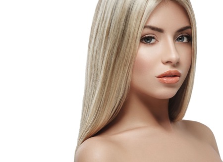 Beautiful woman blond portrait face. Studio shotの写真素材