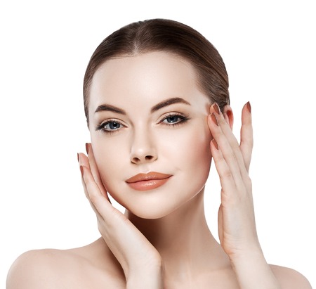 Woman beauty portrait isolated on white close up female face. Studio shot.の写真素材