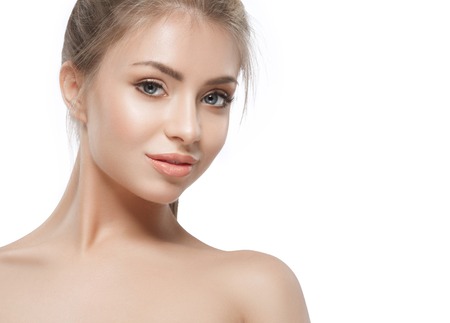 Beautiful woman blond portrait face. Studio shotの写真素材