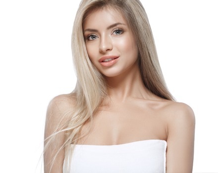 Beautiful woman blond portrait face. Studio shotの写真素材