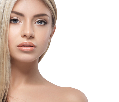 Beautiful woman blond portrait face. Studio shotの写真素材