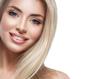 Beautiful woman blond portrait face. Studio shotの写真素材