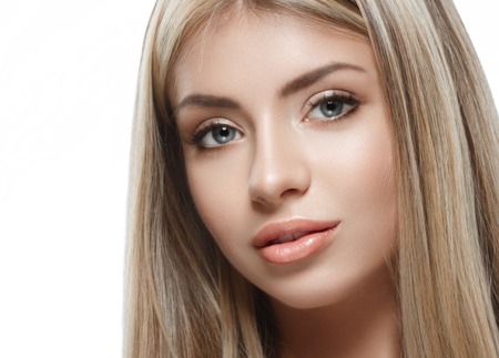 Beautiful woman blond portrait face. Studio shotの写真素材