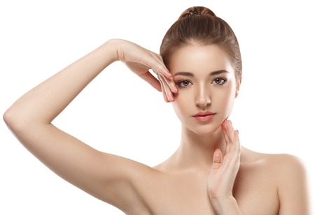 Beauty Woman face Portrait. Isolated white backgroundの写真素材