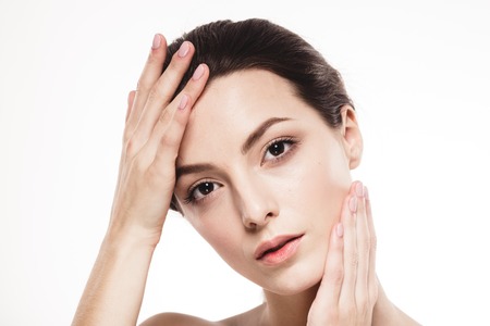 Beauty Woman face Portrait. Isolated white backgroundの写真素材