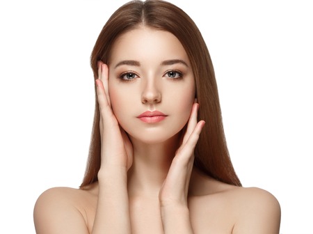 Beauty Woman face Portrait. Isolated white backgroundの写真素材