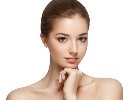Beauty Woman face Portrait. Isolated white backgroundの写真素材