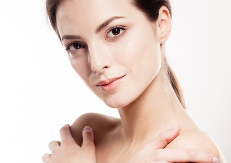 Beauty Woman face Portrait. Isolated white backgroundの写真素材